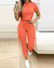 Women's Fashion Slim Top Drawstring Dungarees Suit