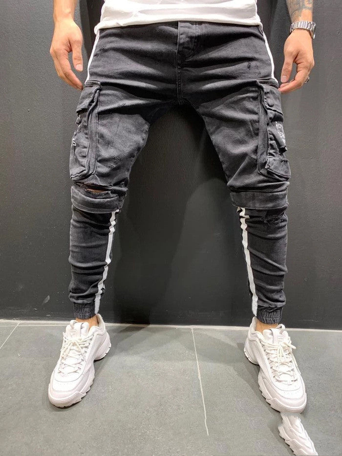 Trousers trendy knee-cut zipper trousers